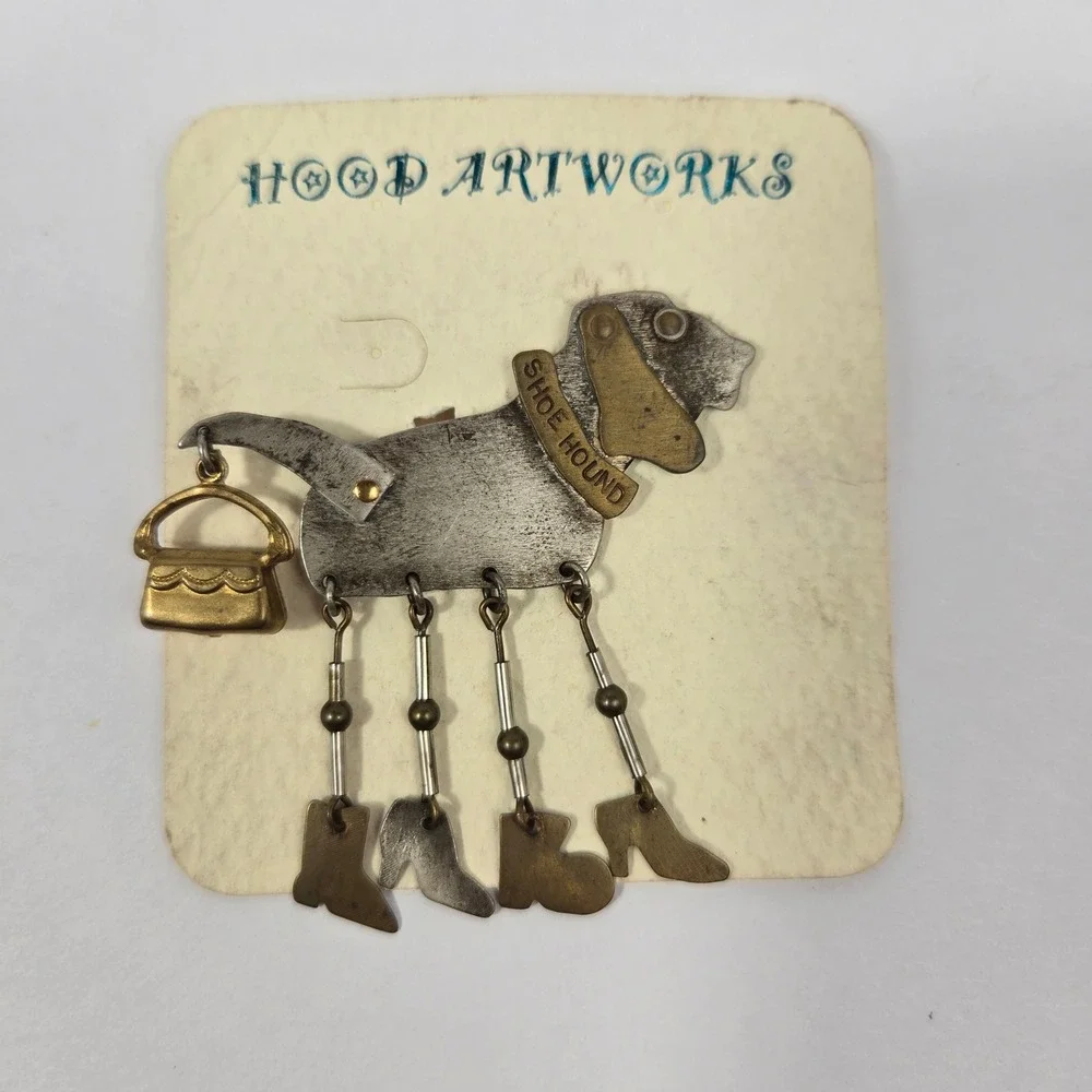 Deanna Hood Shoe Hound Brooch Pin Dangle Charms Dog Jewelry Card Like New